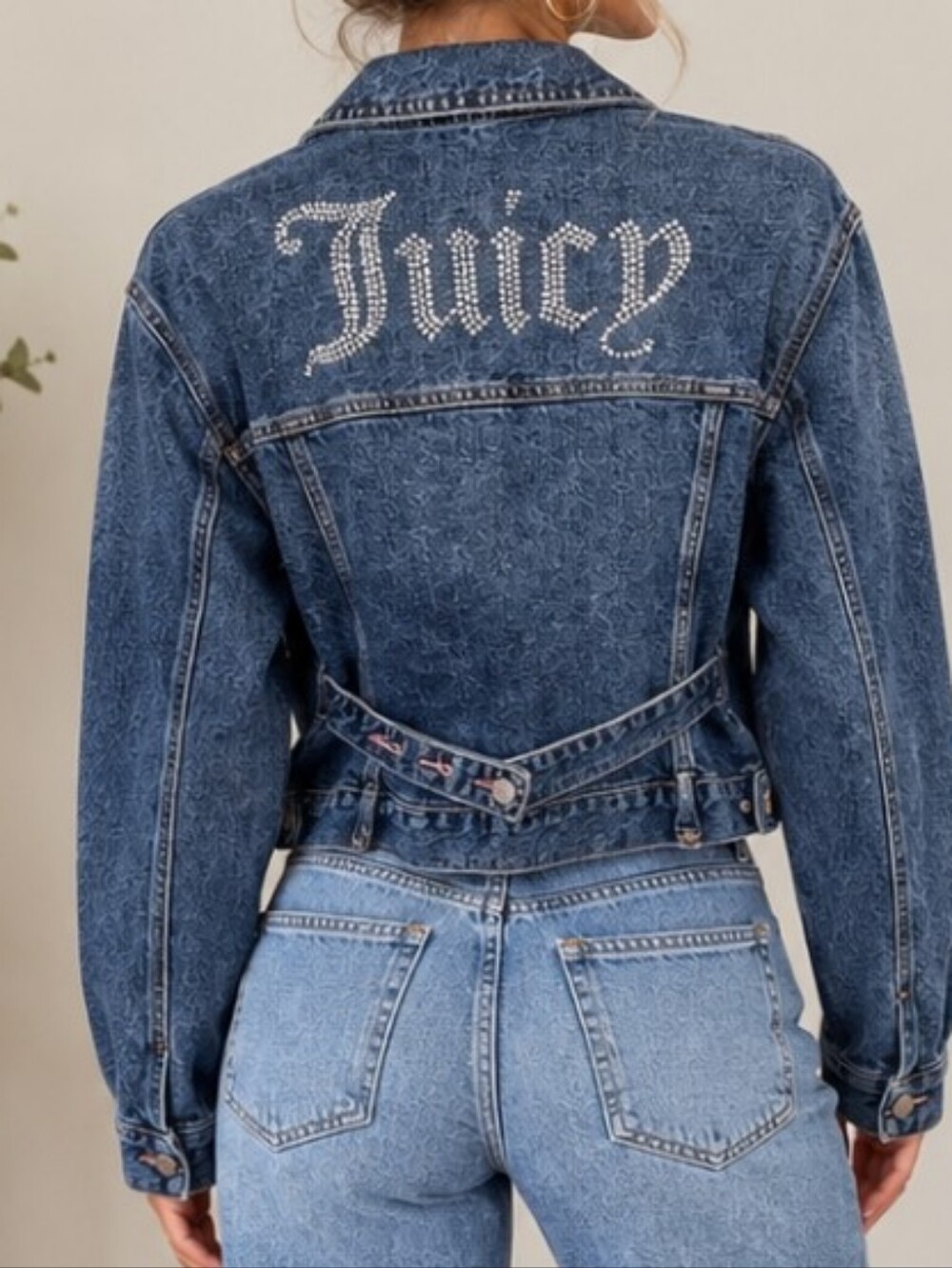 Juicy Couture Dark Blue Denim Jacket with Crystal 'Juicy' Logo